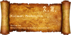 Kulman Modeszta névjegykártya